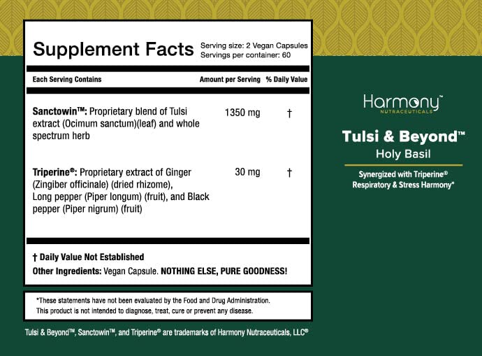 Tulsi - Holy Basil Supplement - Highest Potency, Maximum bio-availabilty, Made with Organic Herbs (Vegetarian Capsules, 120 Count) - dailyvitalstore