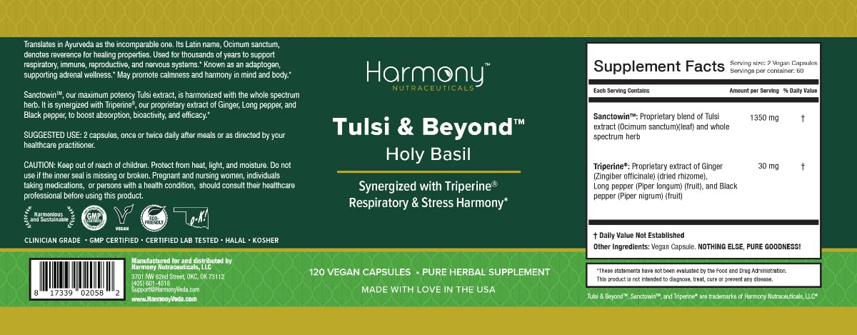 Tulsi - Holy Basil Supplement - Highest Potency, Maximum bio-availabilty, Made with Organic Herbs (Vegetarian Capsules, 120 Count) - dailyvitalstore
