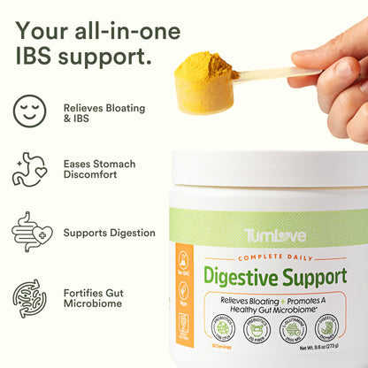 TumLove IBS Relief & Digestive Support Powder – Low FODMAP Certified, Probiotics, Prebiotics, Digestive Enzymes, L-Glutamine & 5 Soothing Herbs - dailyvitalstore