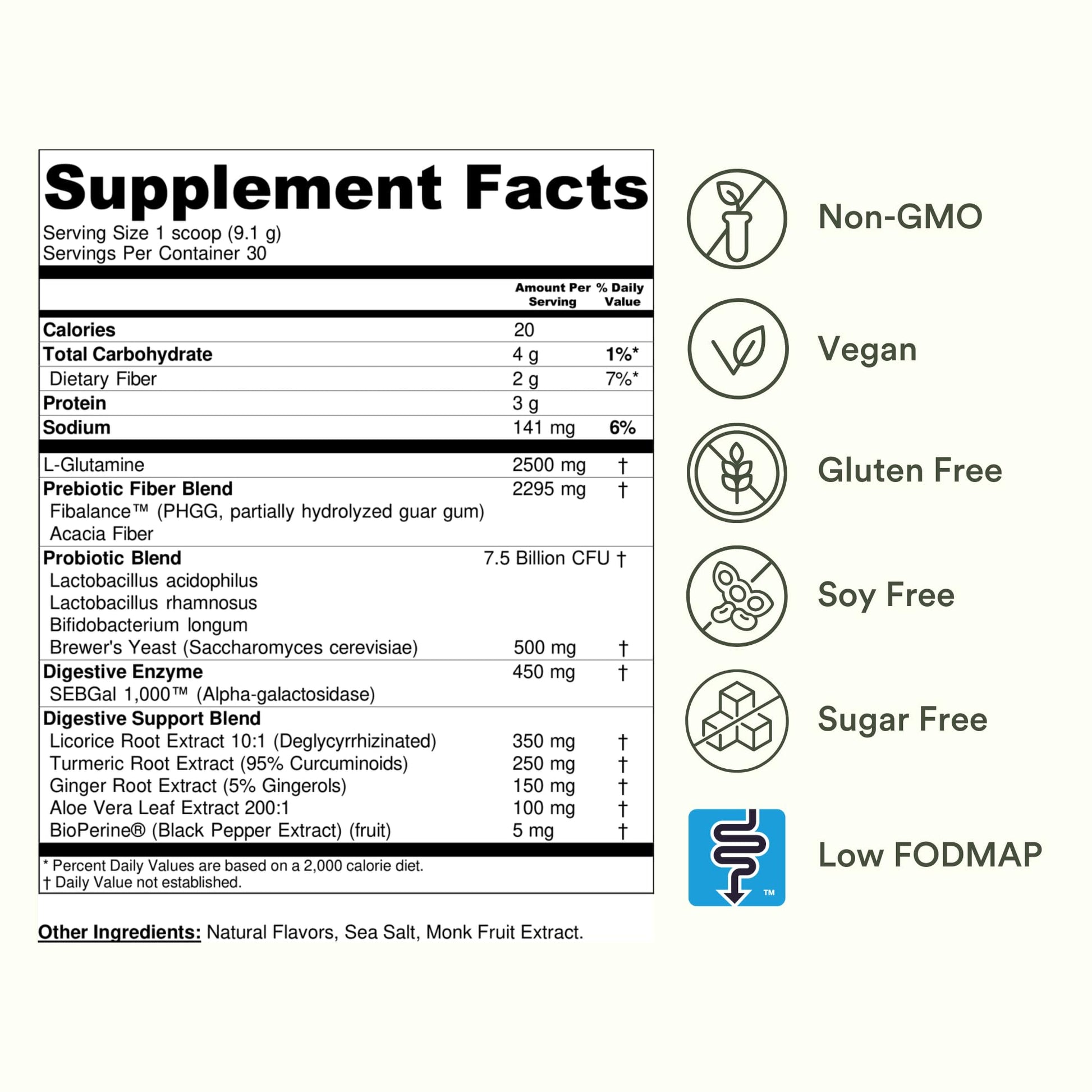 TumLove IBS Relief & Digestive Support Powder – Low FODMAP Certified, Probiotics, Prebiotics, Digestive Enzymes, L-Glutamine & 5 Soothing Herbs - dailyvitalstore