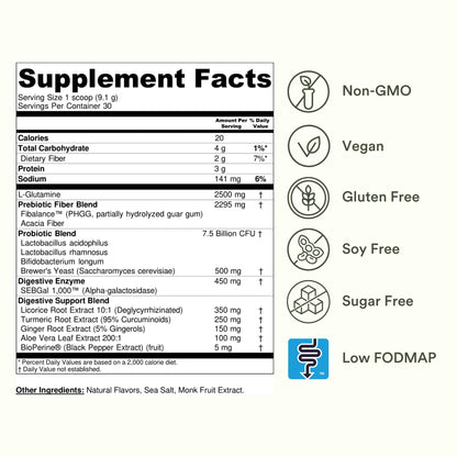 TumLove IBS Relief & Digestive Support Powder – Low FODMAP Certified, Probiotics, Prebiotics, Digestive Enzymes, L-Glutamine & 5 Soothing Herbs - dailyvitalstore