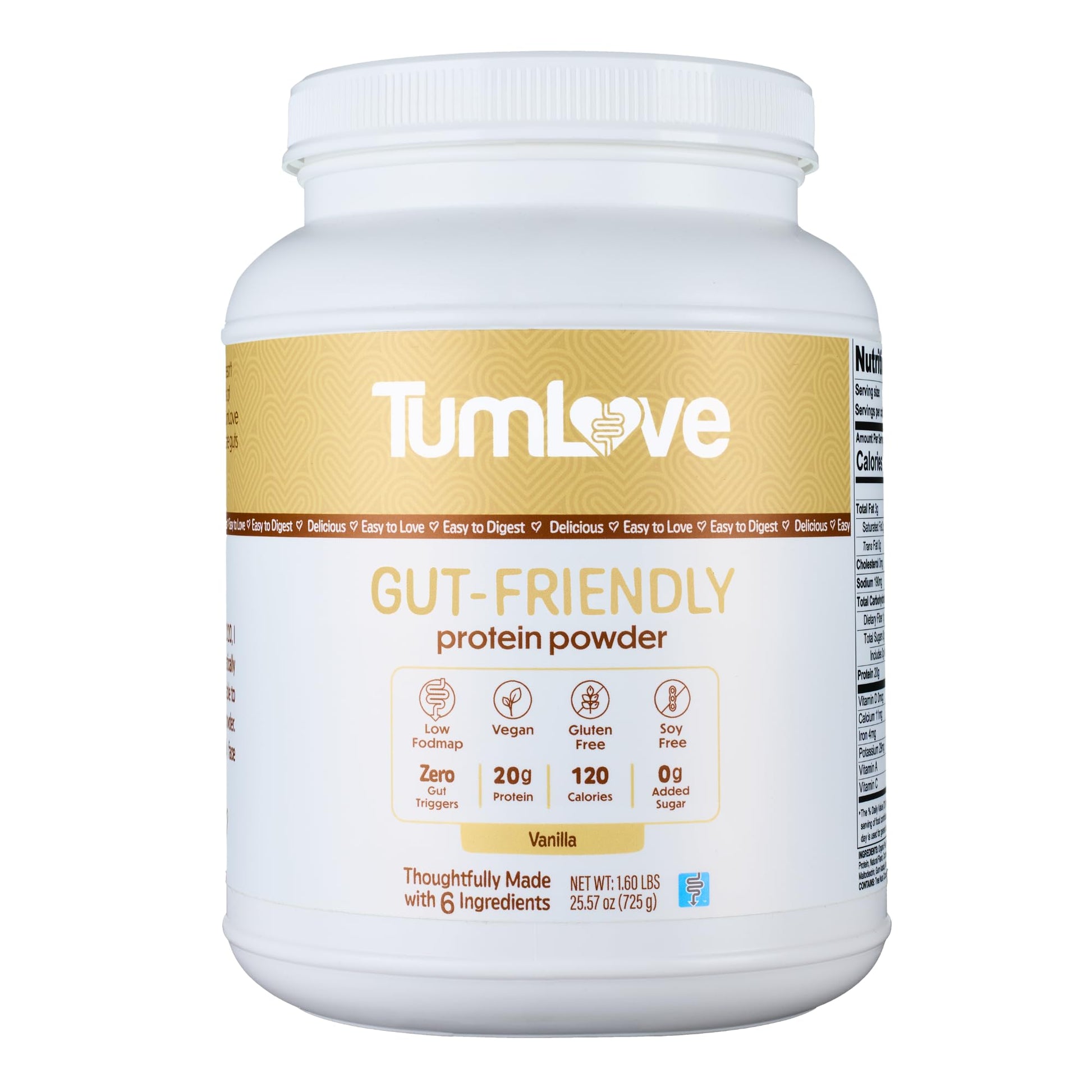 TumLove Vegan Protein Powder - Low FODMAP Certified, Gluten-Free, Dairy-Free, Soy-Free, 100% Gut-Friendly & Non-Bloating, Vanilla (25 Servings) - dailyvitalstore