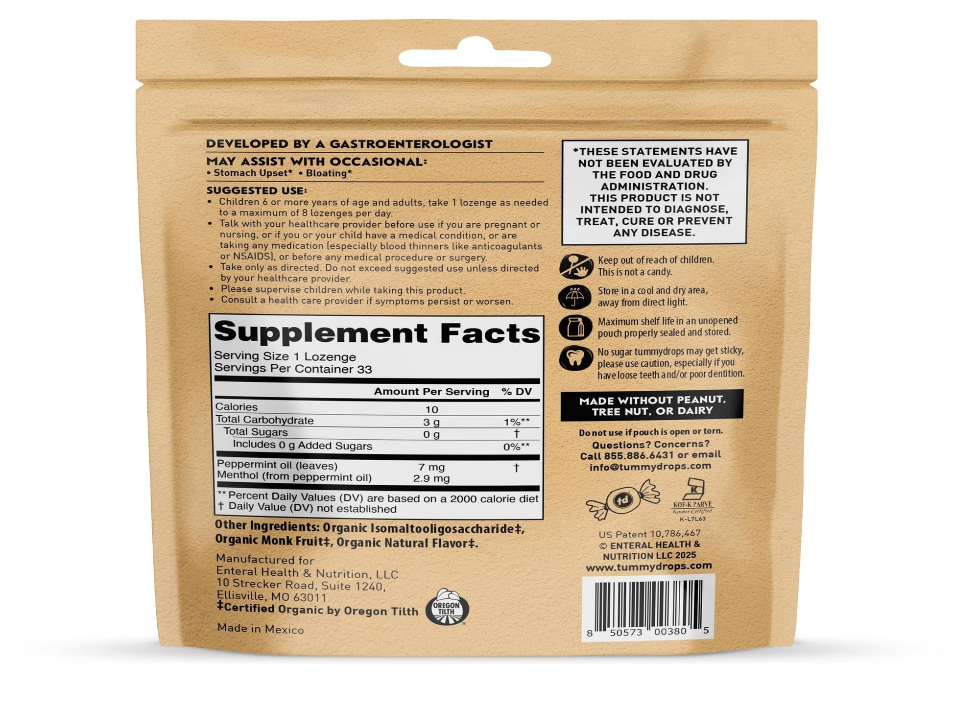 tummy drops No Sugar Crushed Peppermint Flavor, Gluten Free & Vegan, 33 Individually Wrapped Pure Peppermint Oil Lozenges Made with Organic Monkfruit - dailyvitalstore