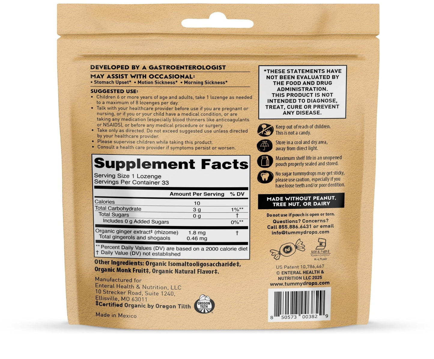 Tummydrops, No Sugar Strawberry Ginger Flavor, Gluten Free & Vegan, 33 Individually Wrapped Organic Ginger Lozenges Made with Organic Monkfruit - dailyvitalstore