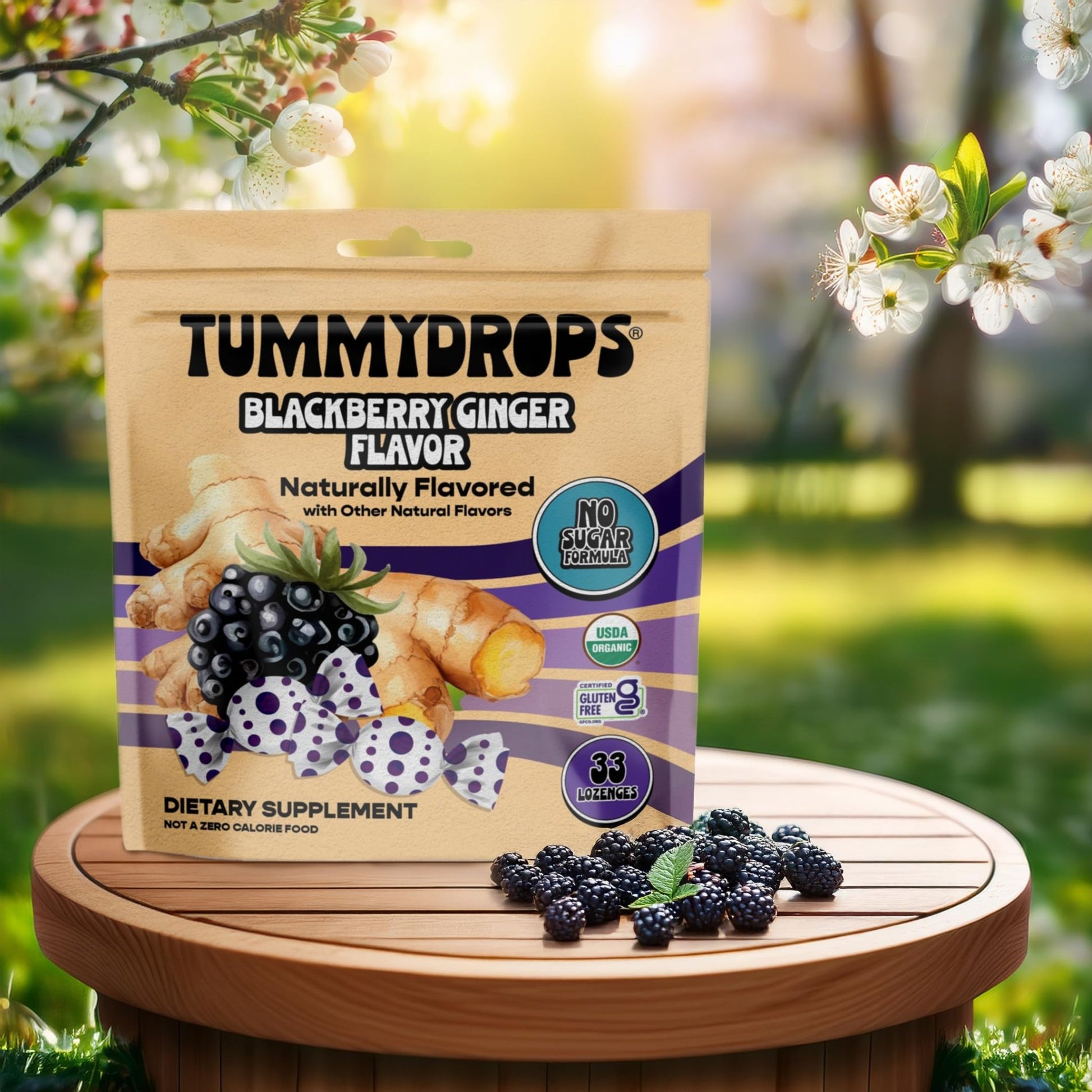 Tummydrops, No Sugar Sweet Blackberry Ginger Flavor, Gluten Free & Vegan, 33 Individually Wrapped Organic Ginger Lozenges Made with Organic Monkfruit - dailyvitalstore