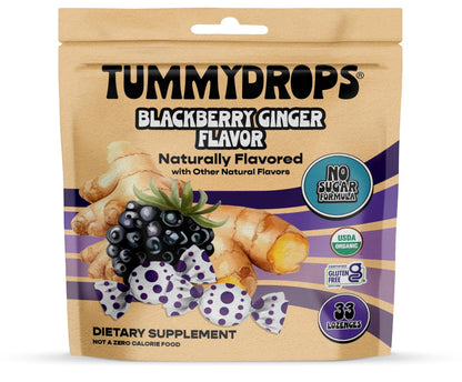 Tummydrops, No Sugar Sweet Blackberry Ginger Flavor, Gluten Free & Vegan, 33 Individually Wrapped Organic Ginger Lozenges Made with Organic Monkfruit - dailyvitalstore