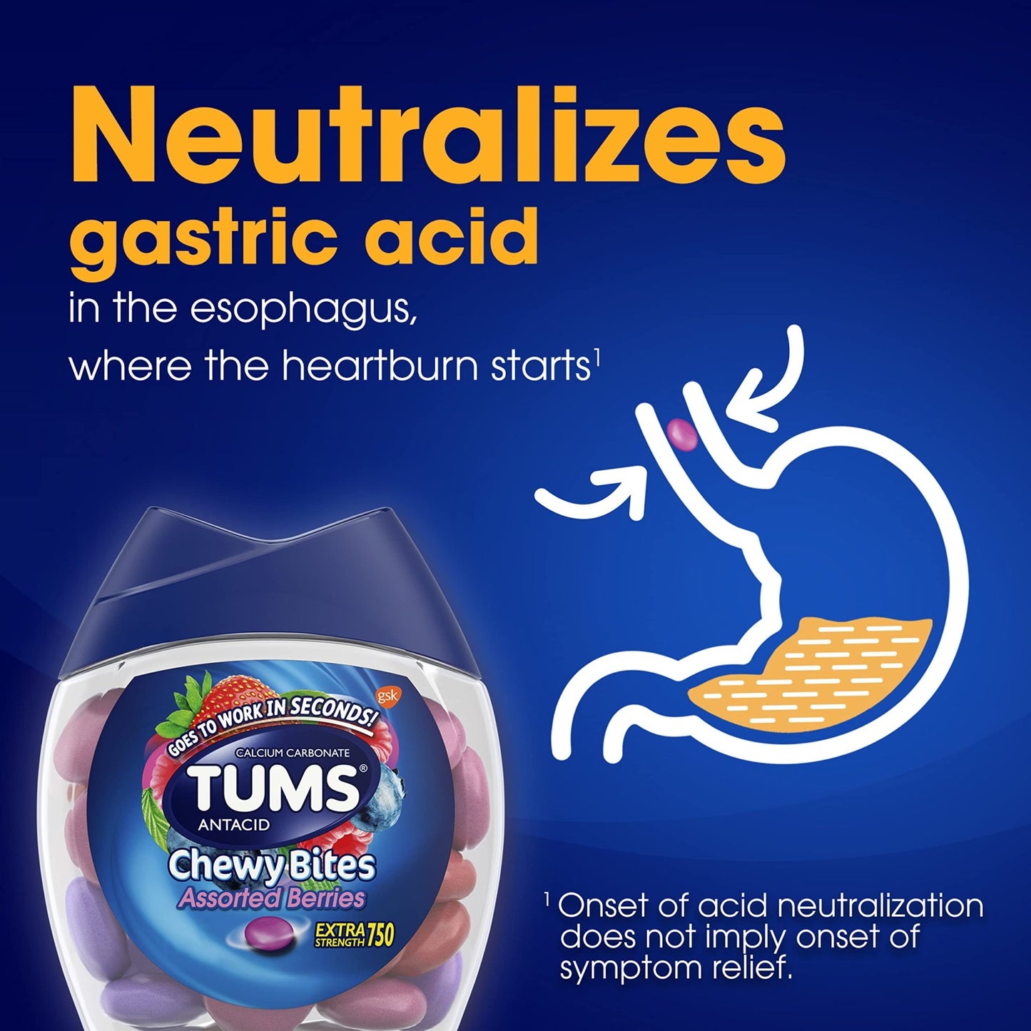 TUMS Chewy Bites Antacid Tablets for Chewable Heartburn & Acid Indigestion Relief, Assorted Berries, 32 Count - dailyvitalstore