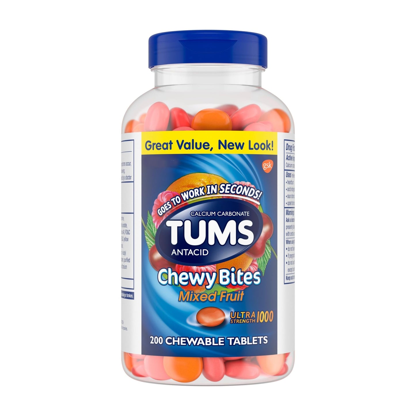 TUMS Chewy Bites Chewable Antacid Tablets for Ultra Strength Heartburn Relief, Great for a Summer BBQ- Mixed Fruit - 200 Count - dailyvitalstore