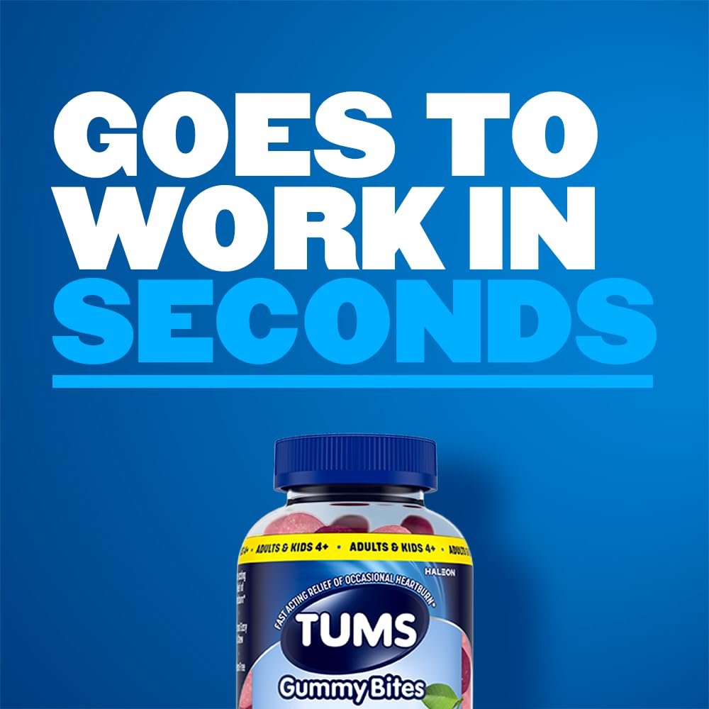 TUMS Gummy Bites Dietary Supplement for Occasional Heartburn Relief, Upset Stomach and Acid Indigestion, Cherry Berry Burst - 108 Count - dailyvitalstore