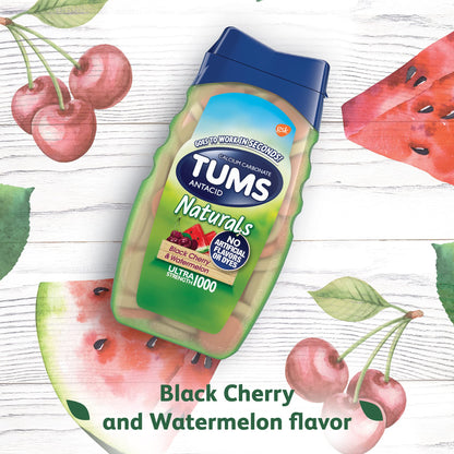 TUMS Naturals Ultra Strength Antacid Chews for Heartburn Relief, Great for a Summer BBQ - Black Cherry & Watermelon - 190 Count - dailyvitalstore