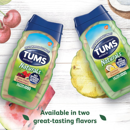 TUMS Naturals Ultra Strength Antacid Chews for Heartburn Relief, Great for a Summer BBQ - Black Cherry & Watermelon - 190 Count - dailyvitalstore