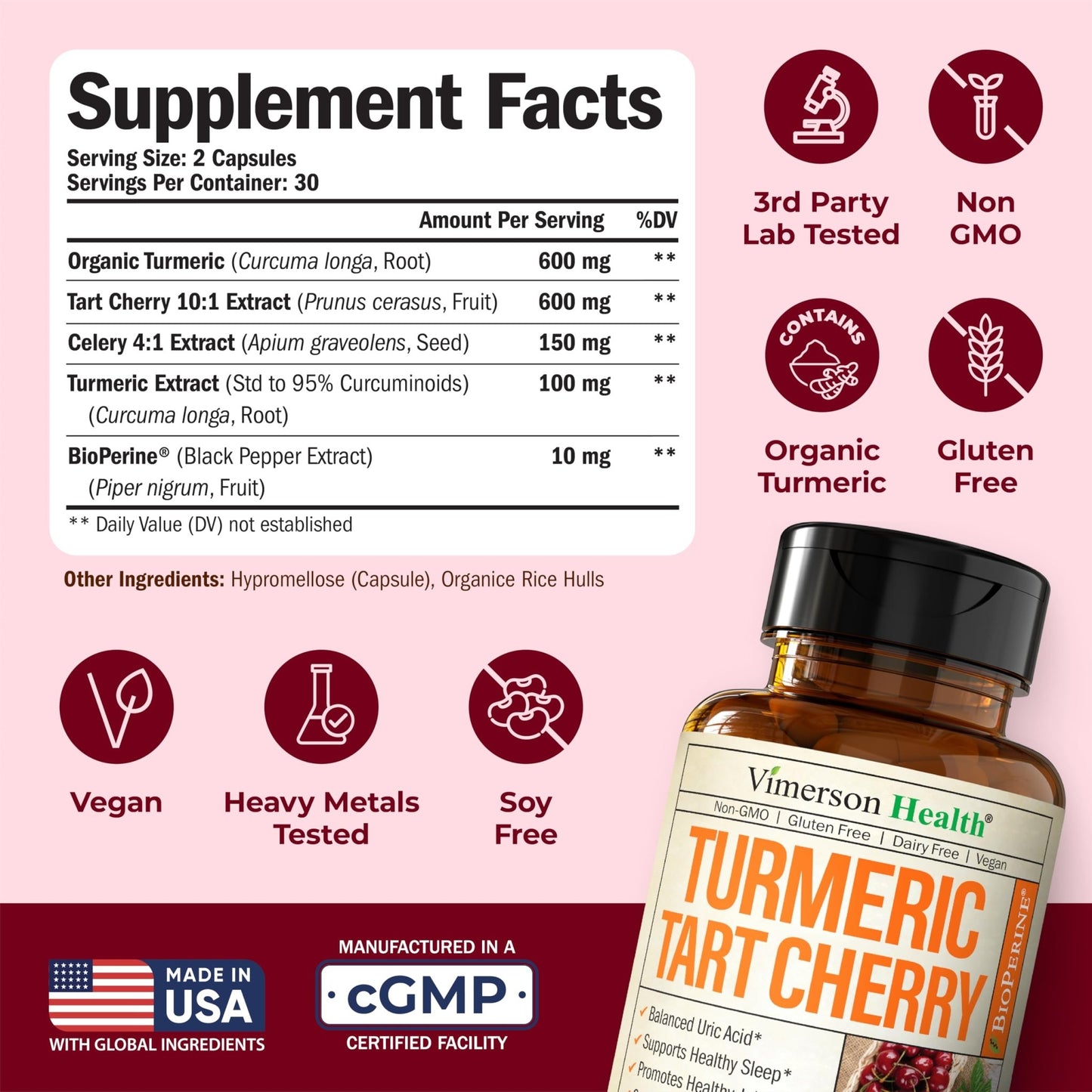 Turmeric Curcumin Supplement with 10:1 Tart Cherry Extract & Celery Seed Extract – Natural Uric Acid Balance, Joint Health & Sleep Aid – Turmeric Curcumin with Black Pepper – 60 Tart Cherry Capsules - dailyvitalstore