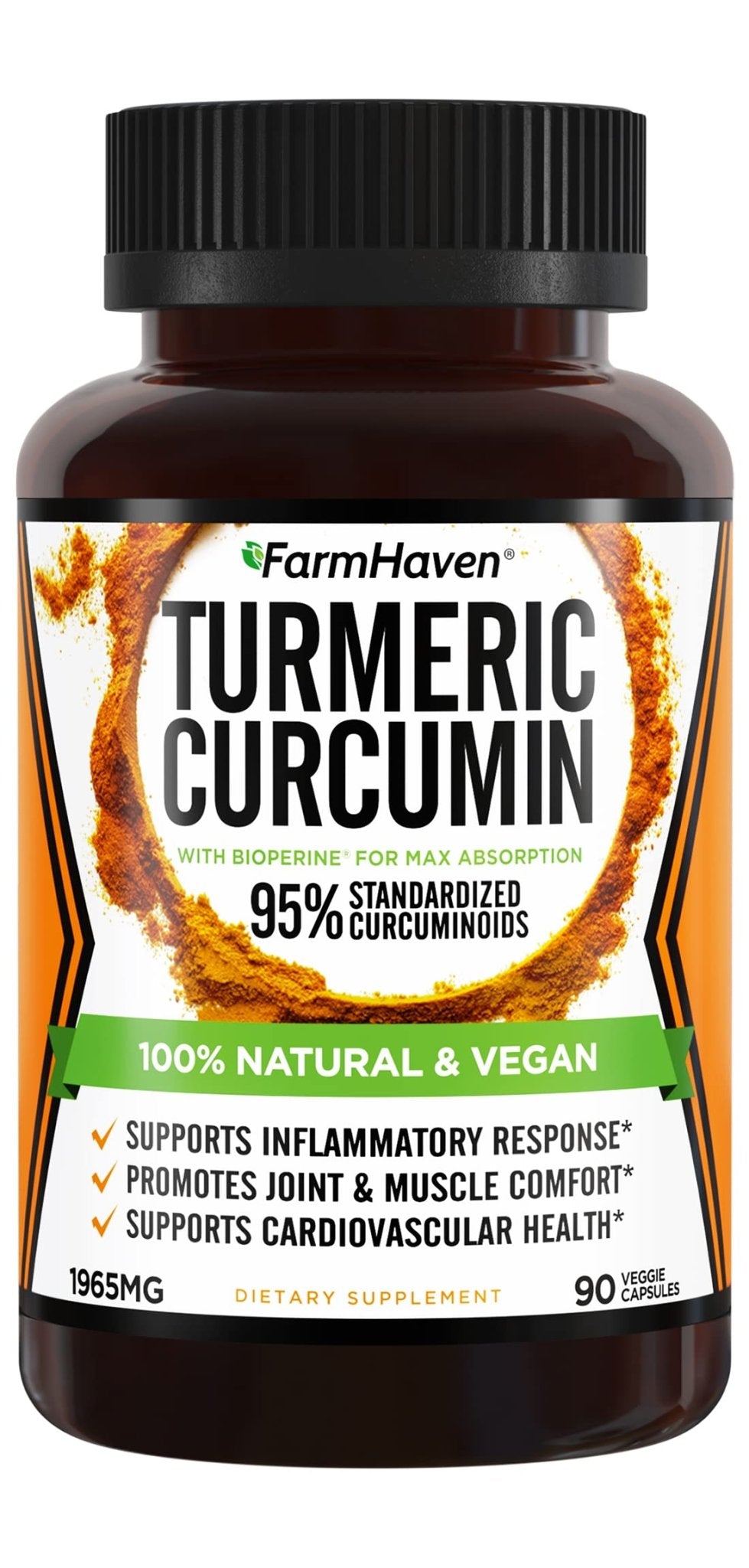 Turmeric Curcumin with BioPerine Black Pepper & 95% Curcuminoids, 1965mg, Maximum Absorption for Joint Support, Non-GMO Turmeric Capsules, - dailyvitalstore