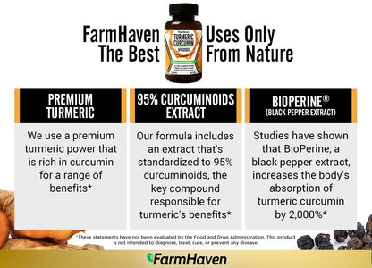 Turmeric Curcumin with BioPerine Black Pepper & 95% Curcuminoids, 1965mg, Maximum Absorption for Joint Support, Non-GMO Turmeric Capsules, - dailyvitalstore