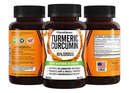 Turmeric Curcumin with BioPerine Black Pepper & 95% Curcuminoids, 1965mg, Maximum Absorption for Joint Support, Non-GMO Turmeric Capsules, - dailyvitalstore