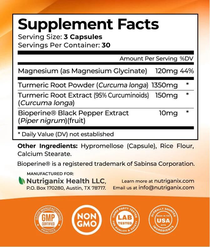 Turmeric Tranquility Turmeric Curcumin & Magnesium Glycinate with BioPerine – Support for Stress Relief, Sleep, Heart Health, Muscles, Metabolism, and Joint Health* - High Absorption - 90 Capsules (1) - dailyvitalstore