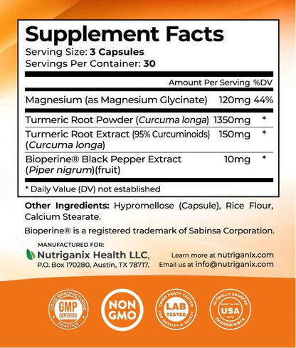 Turmeric Tranquility Turmeric Curcumin & Magnesium Glycinate with BioPerine – Support for Stress Relief, Sleep, Heart Health, Muscles, Metabolism, and Joint Health* - High Absorption - 90 Capsules (1) - dailyvitalstore