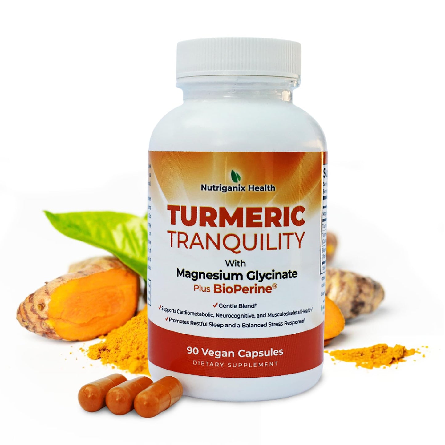 Turmeric Tranquility Turmeric Curcumin & Magnesium Glycinate with BioPerine – Support for Stress Relief, Sleep, Heart Health, Muscles, Metabolism, and Joint Health* - High Absorption - 90 Capsules (1) - dailyvitalstore