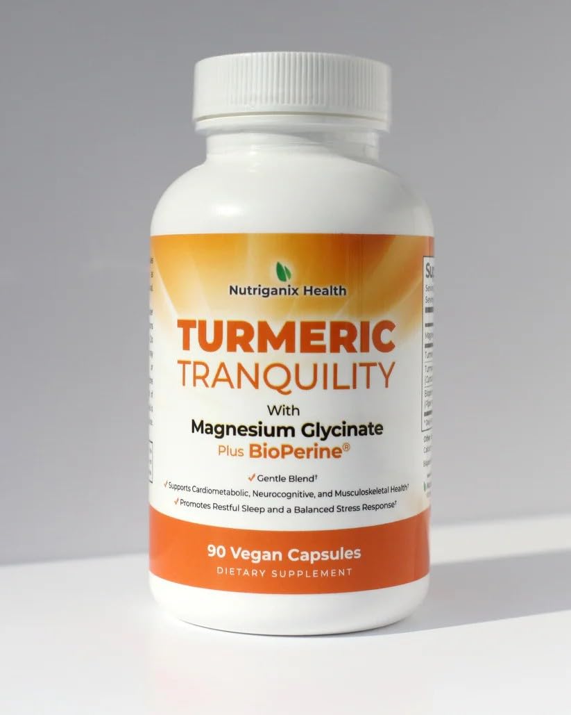 Turmeric Tranquility Turmeric Curcumin & Magnesium Glycinate with BioPerine – Support for Stress Relief, Sleep, Heart Health, Muscles, Metabolism, and Joint Health* - High Absorption - 90 Capsules (1) - dailyvitalstore