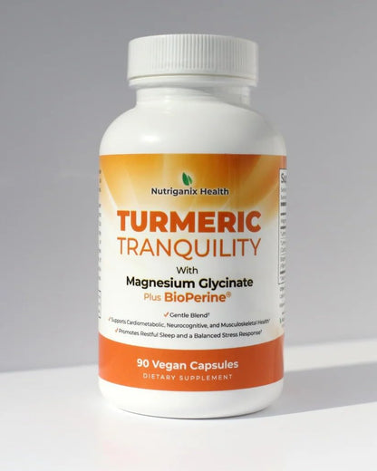 Turmeric Tranquility Turmeric Curcumin & Magnesium Glycinate with BioPerine – Support for Stress Relief, Sleep, Heart Health, Muscles, Metabolism, and Joint Health* - High Absorption - 90 Capsules (1) - dailyvitalstore