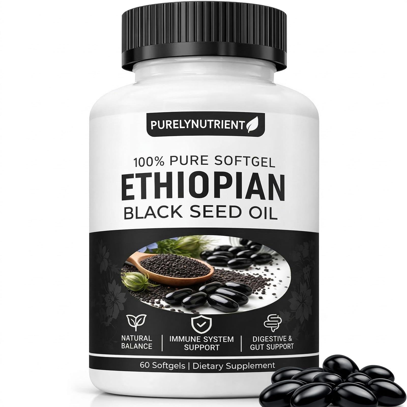 TUVAAZ PURELYNUTRIENT Ethiopian Black Seed Oil Capsules with 4.64% Thymoquinone, Immune Support & Digestion & Energy Booster - dailyvitalstore