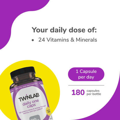 Twinlab Daily One Caps Without Iron - Nutritional Supplement with Zinc, B Vitamins, Magnesium, and More - 180 Capsules - dailyvitalstore