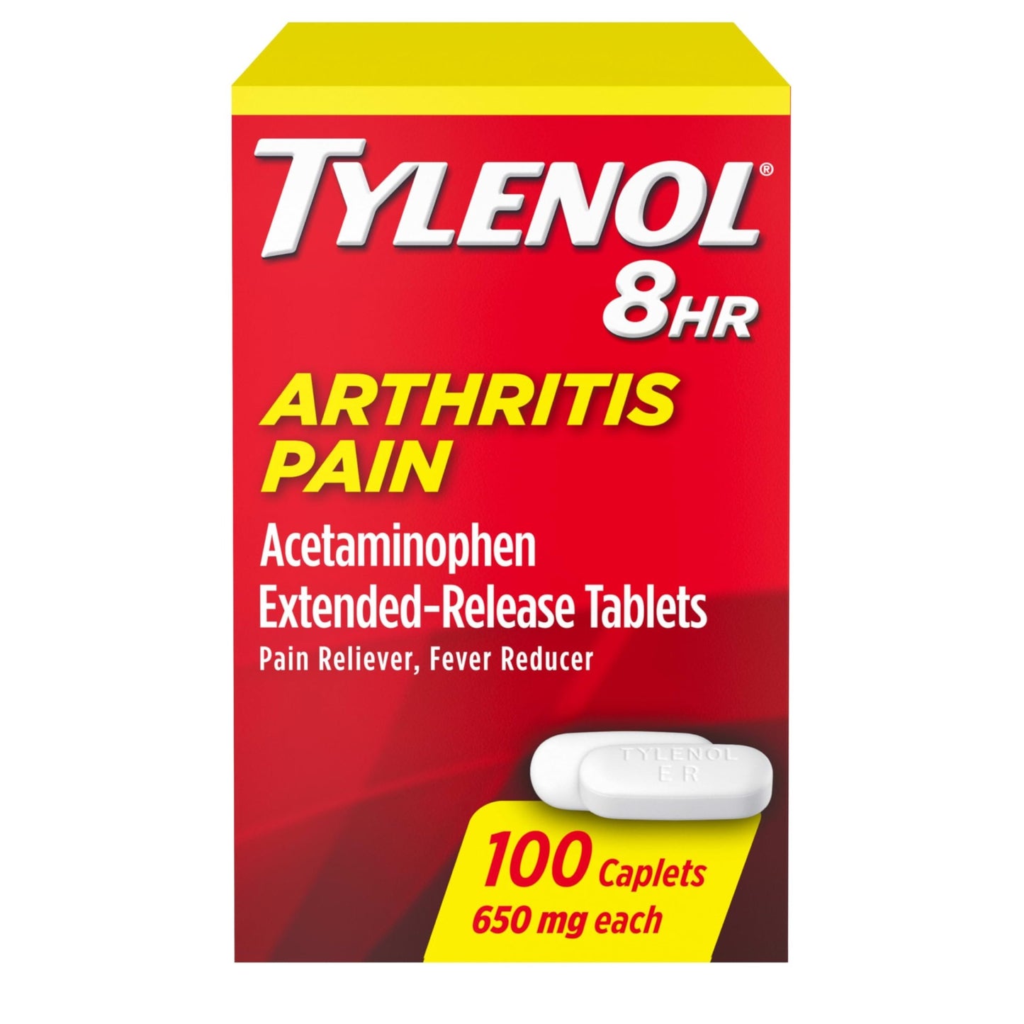 Tylenol 8HR Arthritis Pain Relief Caplets, Fast, Strong Pain Relief, 650 mg Acetaminophen for Minor Arthritis & Joint Pain, Fever Reducer, Extended Release, Won't Irritate Stomach, 100 Count - dailyvitalstore