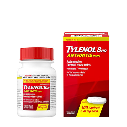 Tylenol 8HR Arthritis Pain Relief Caplets, Fast, Strong Pain Relief, 650 mg Acetaminophen for Minor Arthritis & Joint Pain, Fever Reducer, Extended Release, Won't Irritate Stomach, 100 Count - dailyvitalstore