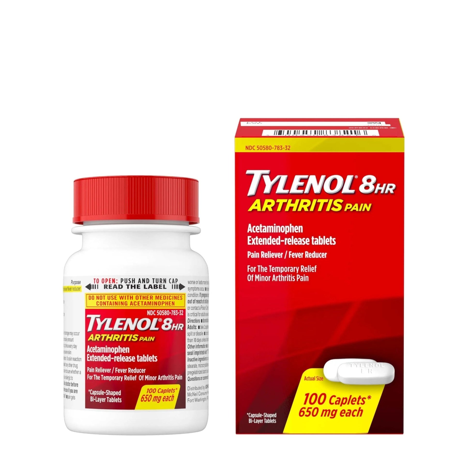 Tylenol 8HR Arthritis Pain Relief Caplets, Fast, Strong Pain Relief, 650 mg Acetaminophen for Minor Arthritis & Joint Pain, Fever Reducer, Extended Release, Won't Irritate Stomach, 100 Count - dailyvitalstore