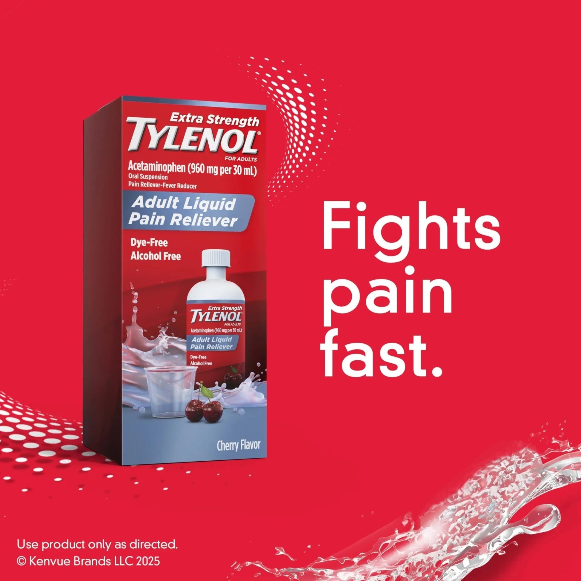 Tylenol Adult Liquid Pain Reliever and Fever Reducer, Extra Strength Liquid Acetaminophen for Fast Pain Relief for Headaches & Other Minor Pain, Cherry Flavor, Dye & Alcohol Free, 8 fl. oz - dailyvitalstore