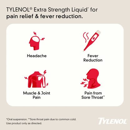 Tylenol Adult Liquid Pain Reliever and Fever Reducer, Extra Strength Liquid Acetaminophen for Fast Pain Relief for Headaches & Other Minor Pain, Cherry Flavor, Dye & Alcohol Free, 8 fl. oz - dailyvitalstore