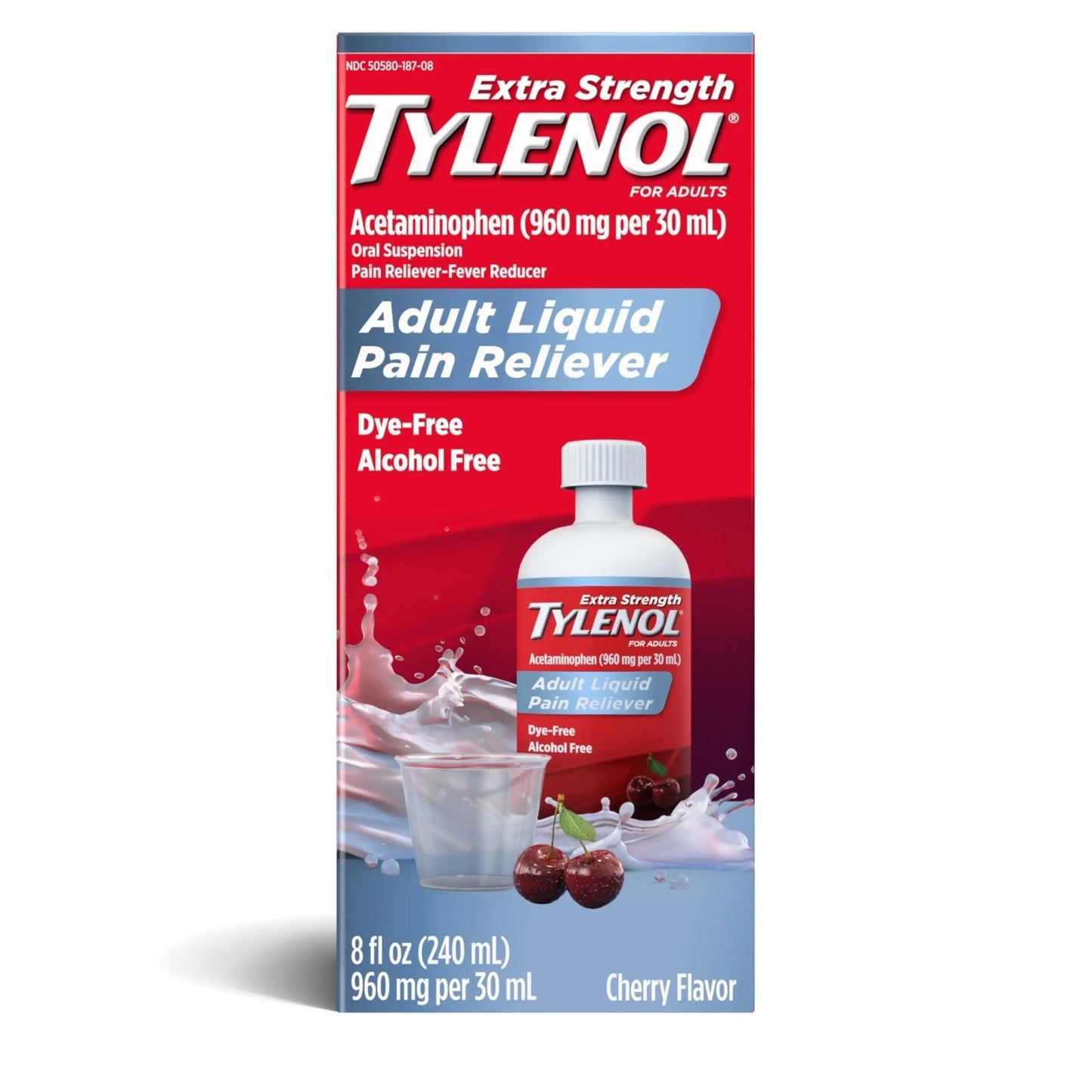 Tylenol Adult Liquid Pain Reliever and Fever Reducer, Extra Strength Liquid Acetaminophen for Fast Pain Relief for Headaches & Other Minor Pain, Cherry Flavor, Dye & Alcohol Free, 8 fl. oz - dailyvitalstore