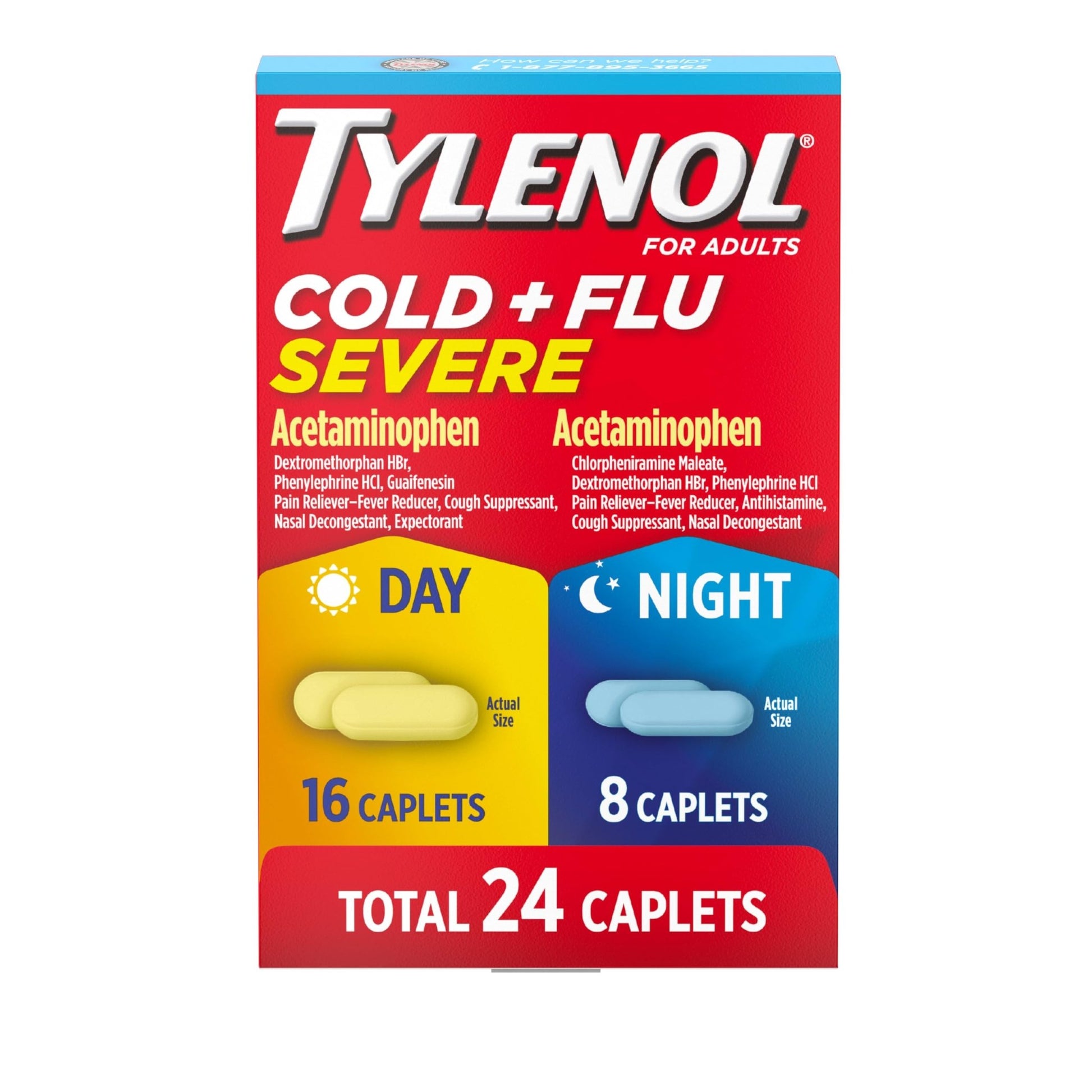 Tylenol Cold + Flu Severe Day & Night Caplets Combo Pack for Multi-Symptom Cold & Flu Symptom Relief, Cough, Sore Throat, and Headache Relief, Acetaminophen Pain Reliever, 24 ct - dailyvitalstore