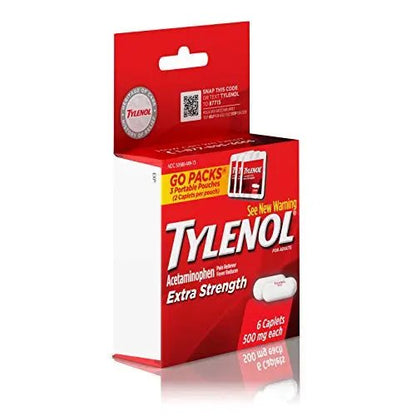 Tylenol Extra Strength 500 mg Acetaminophen Caplets, Pain Reliever & Fever Reducer, Acetaminophen for Minor Arthritis Pain, Headache, Backache & Menstrual Pain Relief, Travel Size, 6 Ct - dailyvitalstore