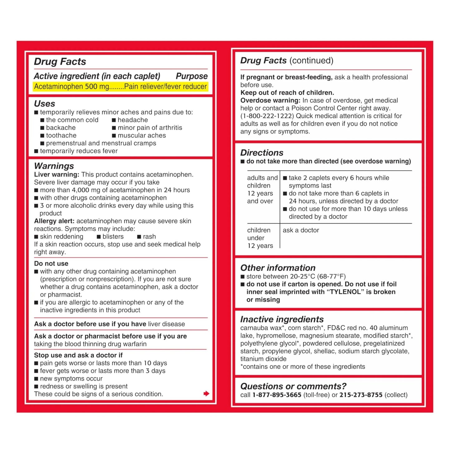 Tylenol Extra Strength Acetaminophen Caplets, 500 mg, Pain Relief & Fever Reducer for Headache, Backache, Toothache, Menstrual Cramps & Pain, Travel-Friendly Packaging, 2-Caplet Pouches, 50 Count - dailyvitalstore