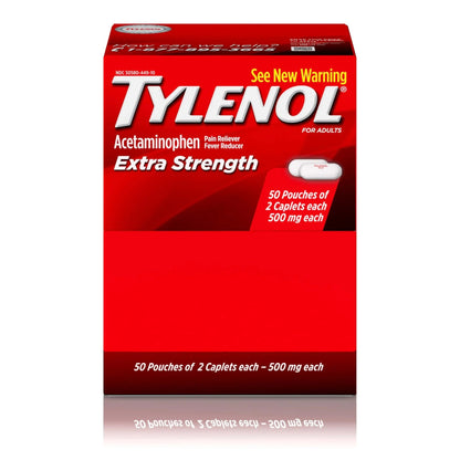Tylenol Extra Strength Acetaminophen Caplets, 500 mg, Pain Relief & Fever Reducer for Headache, Backache, Toothache, Menstrual Cramps & Pain, Travel-Friendly Packaging, 2-Caplet Pouches, 50 Count - dailyvitalstore
