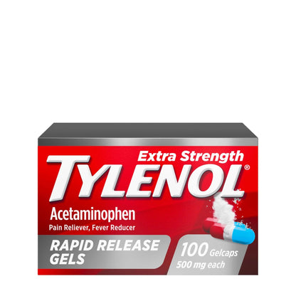 Tylenol Extra Strength Acetaminophen Rapid Release Gels, Fast, Strong Pain Relief, Fever Reducer, 500 mg Gelcaps with Laser‑Drilled Holes for Fast Release, OTC Medicine, 100 Count - dailyvitalstore