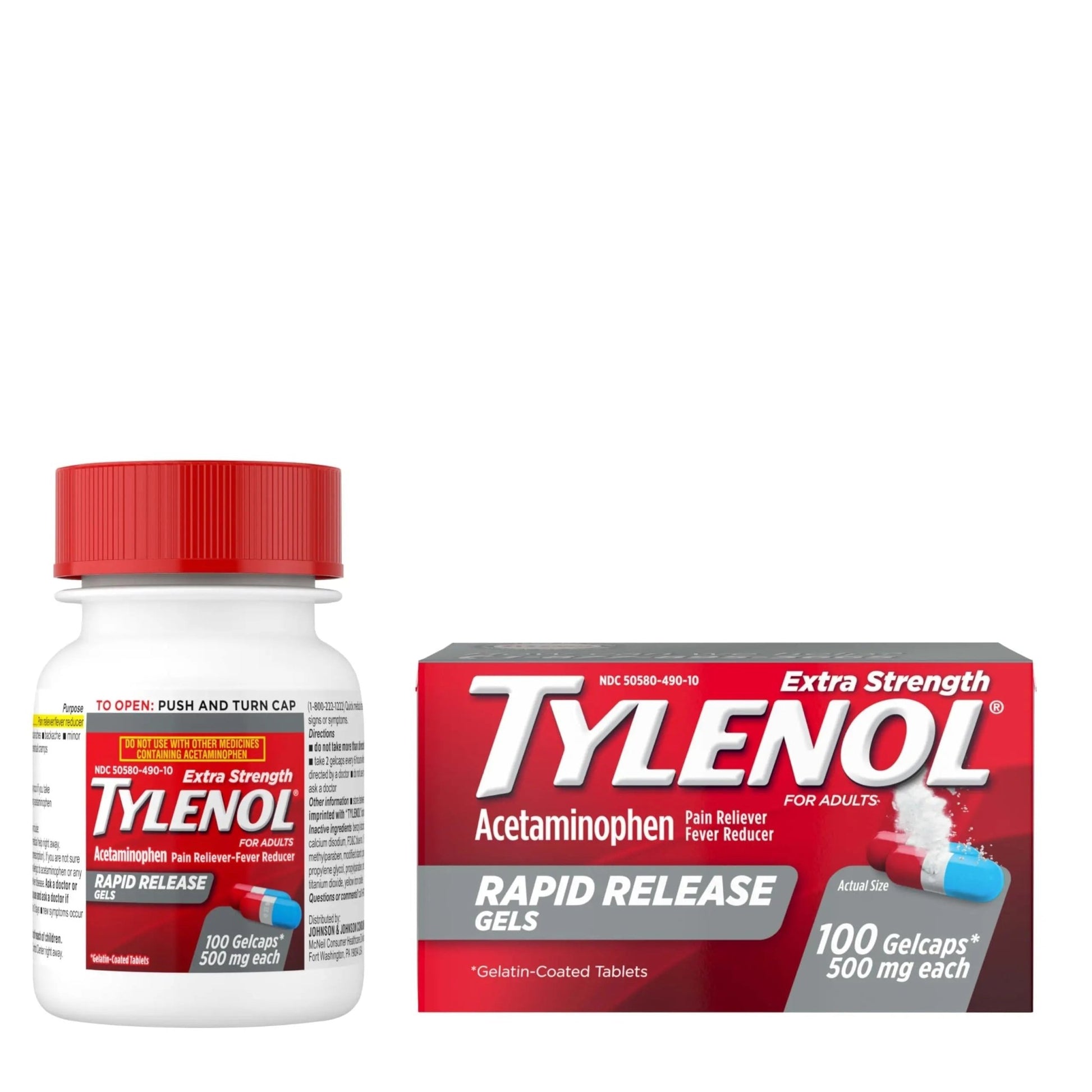 Tylenol Extra Strength Acetaminophen Rapid Release Gels, Fast, Strong Pain Relief, Fever Reducer, 500 mg Gelcaps with Laser‑Drilled Holes for Fast Release, OTC Medicine, 100 Count - dailyvitalstore
