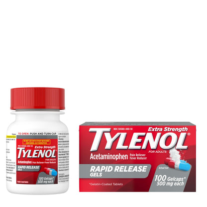 Tylenol Extra Strength Acetaminophen Rapid Release Gels, Fast, Strong Pain Relief, Fever Reducer, 500 mg Gelcaps with Laser‑Drilled Holes for Fast Release, OTC Medicine, 100 Count - dailyvitalstore