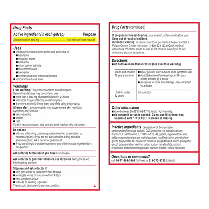 Tylenol Extra Strength Acetaminophen Rapid Release Gels, Fast, Strong Pain Relief, Fever Reducer Medicine, 500 mg Gelcaps with Laser‑Drilled Holes for Fast Release, Value Size, 225 Count - dailyvitalstore