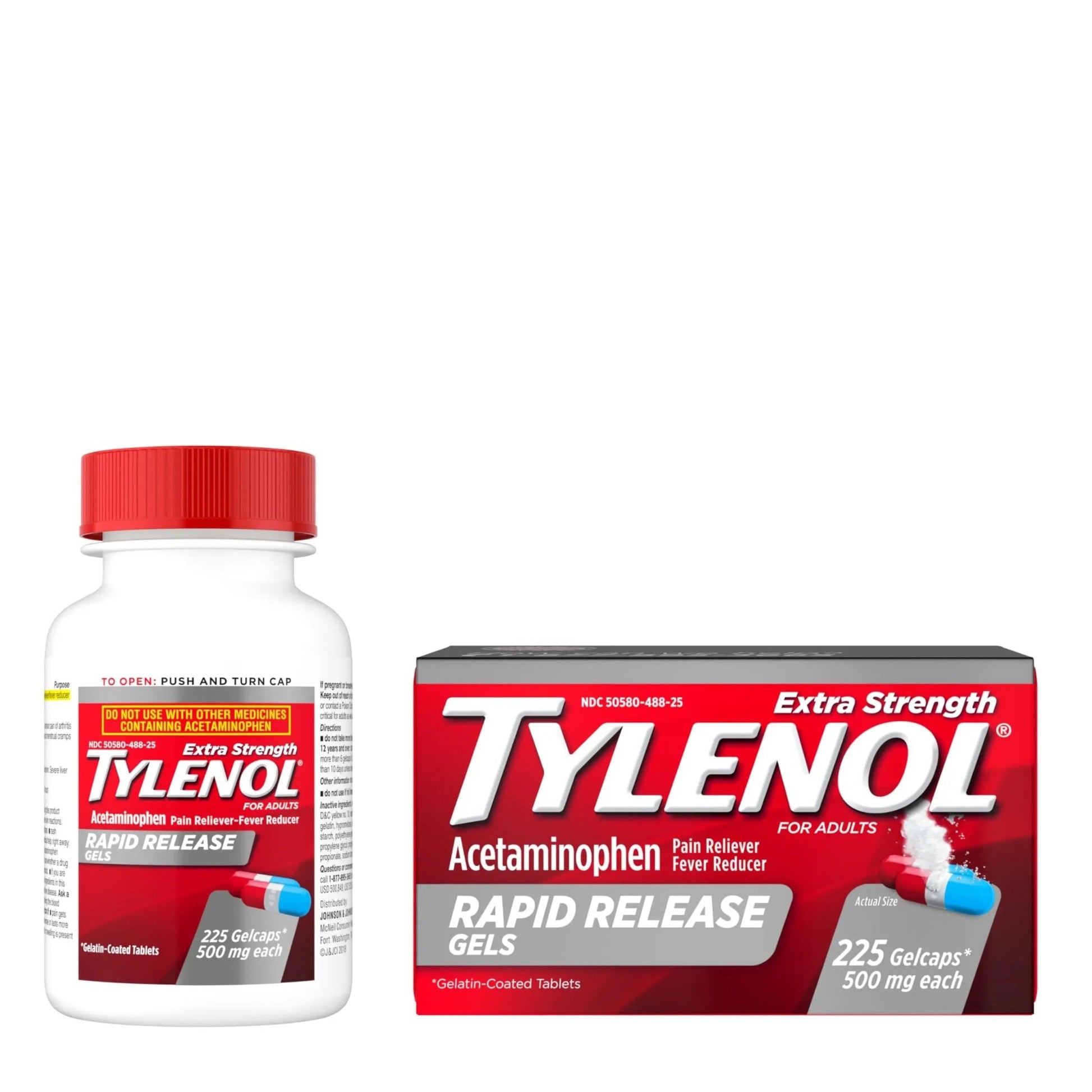 Tylenol Extra Strength Acetaminophen Rapid Release Gels, Fast, Strong Pain Relief, Fever Reducer Medicine, 500 mg Gelcaps with Laser‑Drilled Holes for Fast Release, Value Size, 225 Count - dailyvitalstore