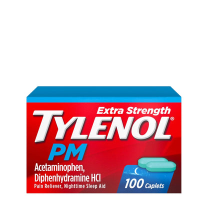 Tylenol PM Extra Strength Nighttime Pain Reliever & Sleep Aid Caplets, Fast, Strong Pain Relief, 500 mg Acetaminophen & 25 mg Diphenhydramine HCl, Non-Habit Forming Medicine for Aches & Cramps, 100 Ct - dailyvitalstore