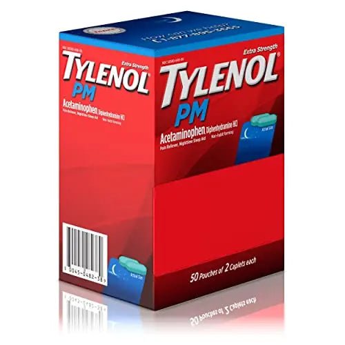 Tylenol PM Extra Strength Nighttime Pain Reliever Sleep Aid Caplets with Acetaminophen & Diphenhydramine HCl, Relief for Nighttime Aches & Pains, Travel Size, 50 Packs of 2 Caplets - dailyvitalstore