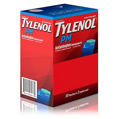 Tylenol PM Extra Strength Nighttime Pain Reliever Sleep Aid Caplets with Acetaminophen & Diphenhydramine HCl, Relief for Nighttime Aches & Pains, Travel Size, 50 Packs of 2 Caplets - dailyvitalstore