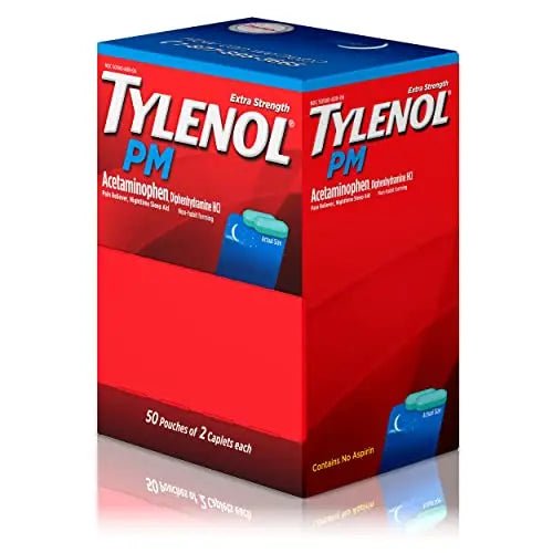 Tylenol PM Extra Strength Nighttime Pain Reliever Sleep Aid Caplets with Acetaminophen & Diphenhydramine HCl, Relief for Nighttime Aches & Pains, Travel Size, 50 Packs of 2 Caplets - dailyvitalstore