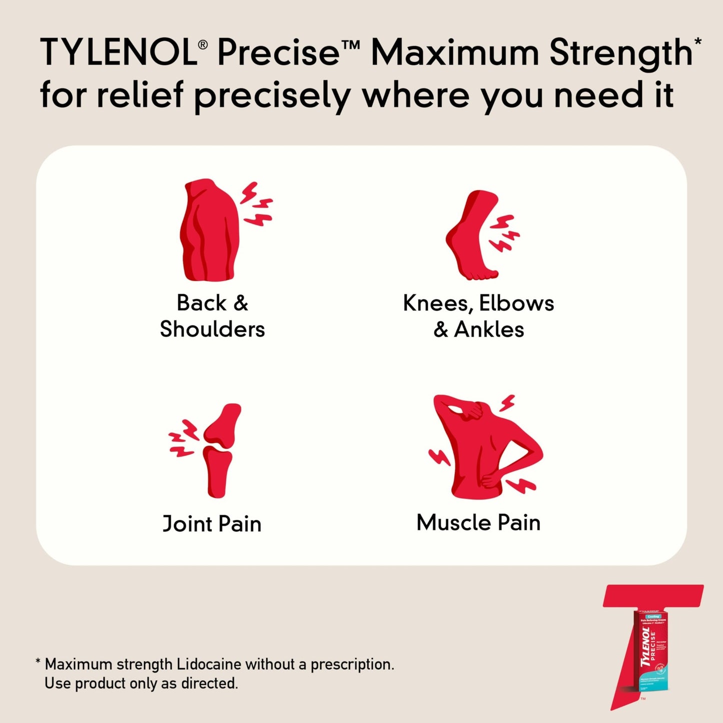 Tylenol Precise Cooling Cream, Strong Pain Relief with Fast-Acting Sensation, 4% Lidocaine, 1% Menthol, Maximum OTC Strength Relief for Back, Muscle & Joint, Numbing Cream Rollerball Applicator, 4 oz - dailyvitalstore