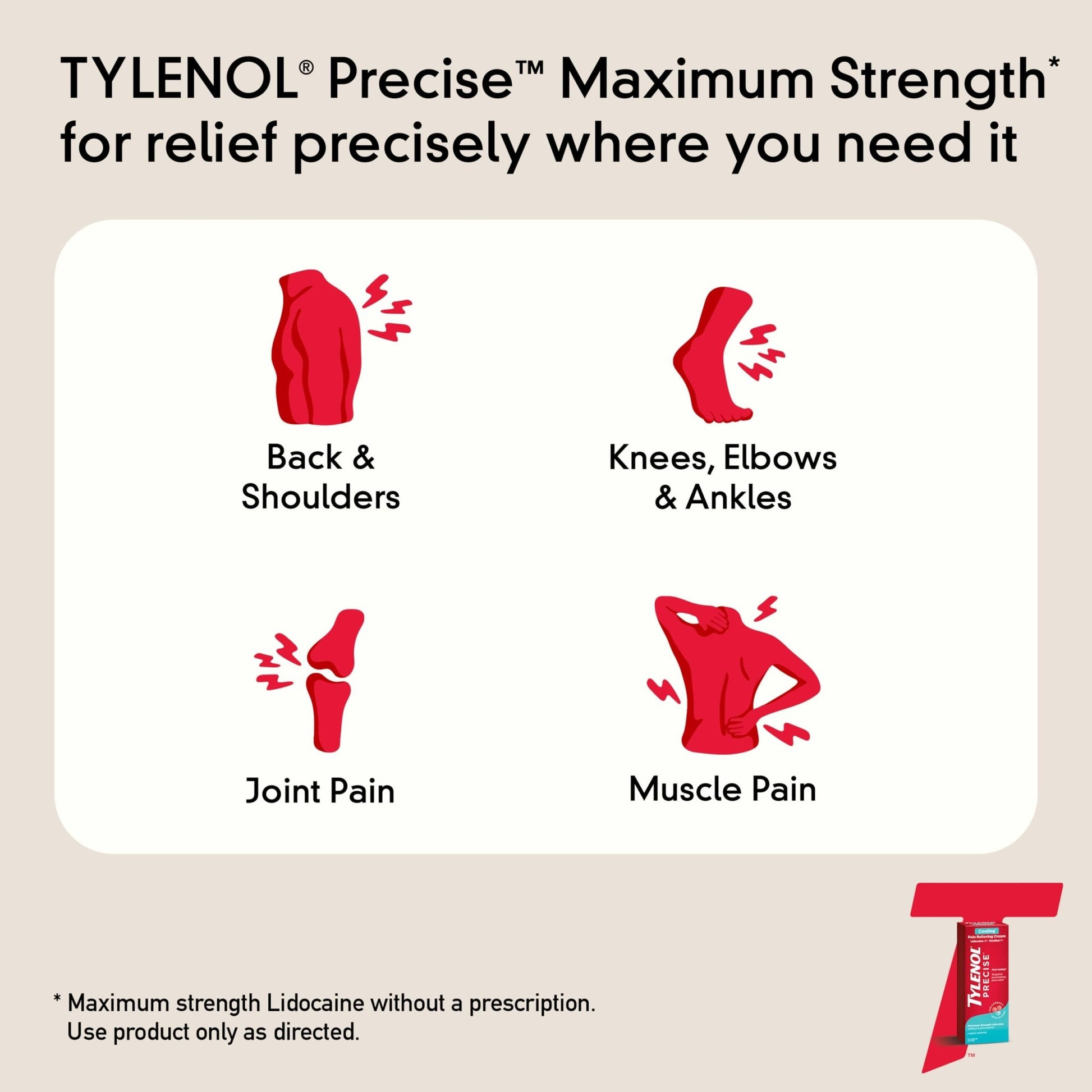 Tylenol Precise Cream, Cooling Sensation Pain Relief, Roll‑On, Lidocaine 4%, Menthol 1%, Targeted Maximum OTC Strength Combination for Back, Muscle and Joint, Numbing Cream Rollerball Applicator, 4 oz - dailyvitalstore