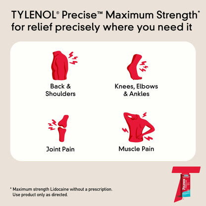 Tylenol Precise Cream, Cooling Sensation Pain Relief, Roll‑On, Lidocaine 4%, Menthol 1%, Targeted Maximum OTC Strength Combination for Back, Muscle and Joint, Numbing Cream Rollerball Applicator, 4 oz - dailyvitalstore