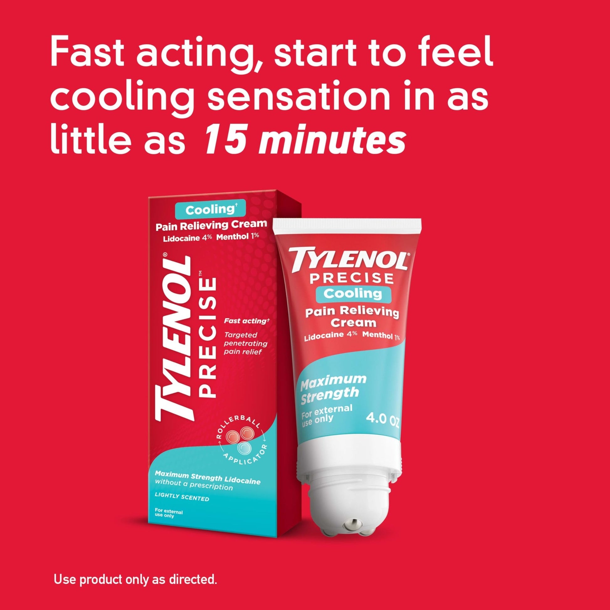 Tylenol Precise Cream, Cooling Sensation Pain Relief, Roll‑On, Lidocaine 4%, Menthol 1%, Targeted Maximum OTC Strength Combination for Back, Muscle and Joint, Numbing Cream Rollerball Applicator, 4 oz - dailyvitalstore