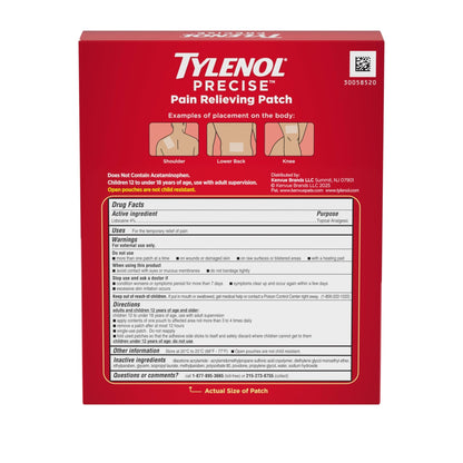 Tylenol Precise Pain Relieving Patches, Large Topical Analgesic Patches + Maximum OTC Strength Lidocaine Penetrates, Targeted Relief Ideal for Shoulder, Back & Knee Pain, Unscented, 4 ct - dailyvitalstore